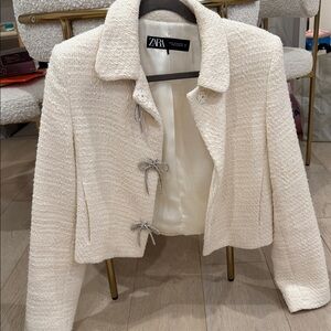 Zara Women's Ivory Tweed Blazer